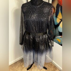 Elegant Black and Silver Long Sleeve Dress